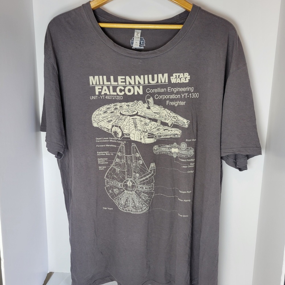 Star Wars Millennium Falcon Schematic T-Shirt Gray Zuni Sportswear Mens XL